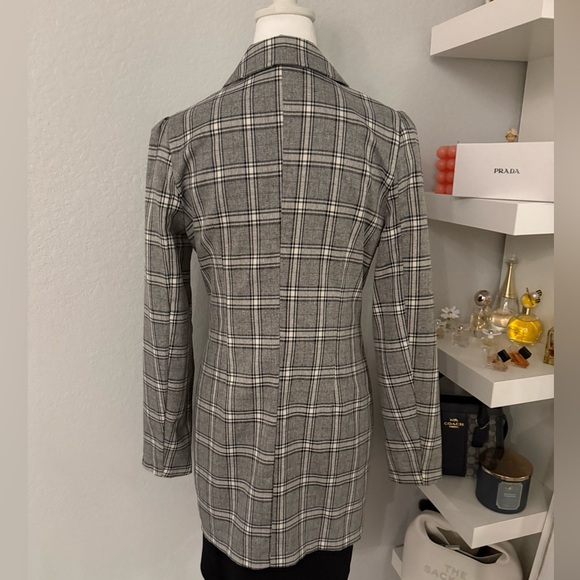 SHEIN Gray Plaid Double-Breasted Blazer - Picture 5 of 7